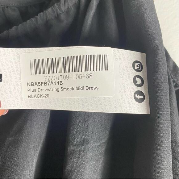 Boohoo Plus Drawstring Smocked Midi Dress Black US 16 - Picture 7 of 11